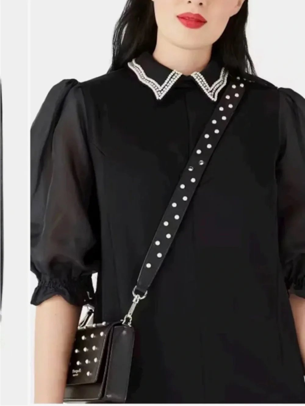 kate spade Black Pearl-Embellished Leather Strap